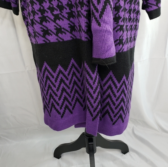 Anthony's Original Purple & Black  Midi One Button Built In Scarf Sweater Sz M - Picture 5 of 12